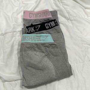 Gymshark Flex Leggings Light Grey Marl / Black Pink Blue